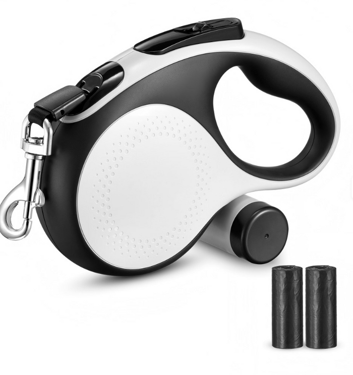 Retractable Leash with Light and Poop Bag Holder